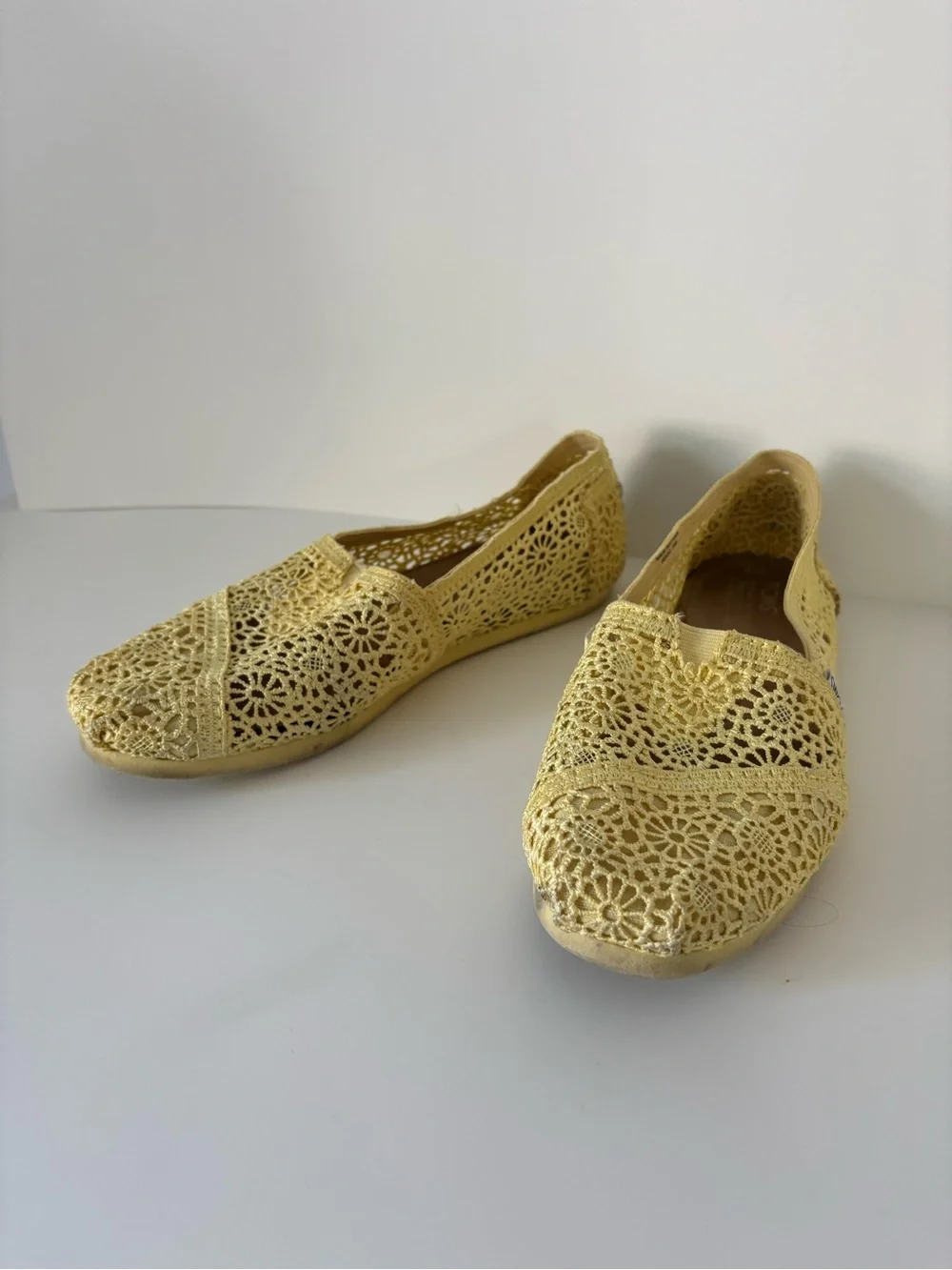 TOMS Women's Crochet Slip-On Flats in Pale Yellow
